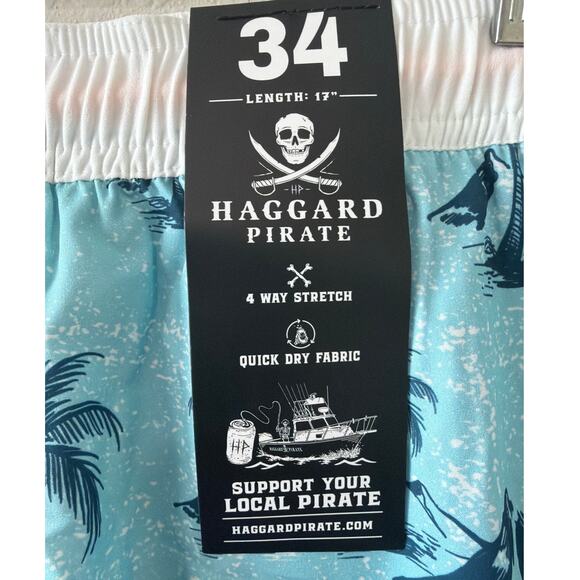 Haggard Pirate Light Blue Paradise Volleyball Shorts Men’s Size 34 - Picture 2 of 6